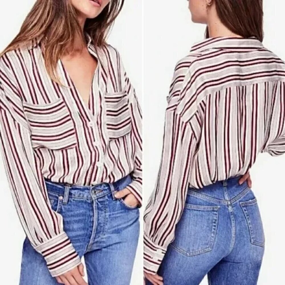 Free people Mad About‎ You Long Sleeve Top Button-Down Shirt Xsmall